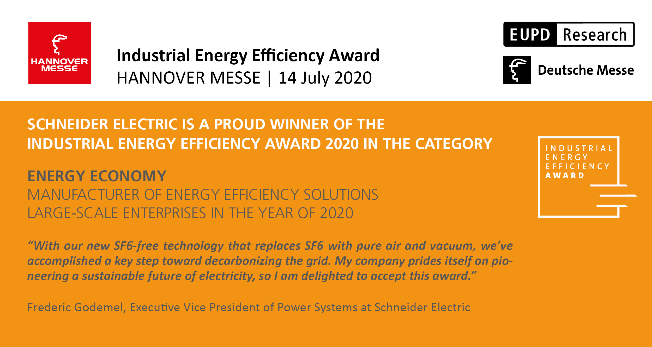 Schneider Electric gana el Premio de Eficiencia Energética Industrial en Hannover Messe