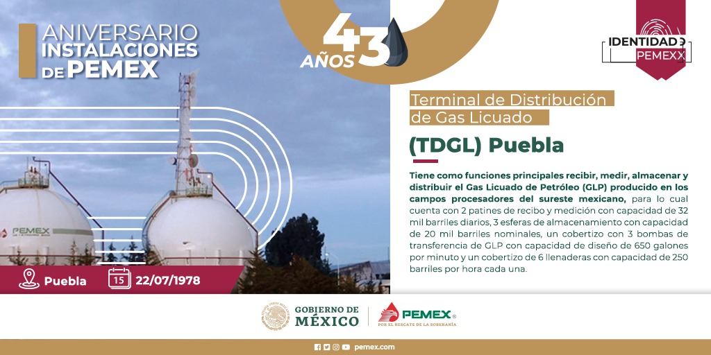 Terminal de Distribución de Gas Licuado de PEMEX en Puebla cumple 43 años de operaciones